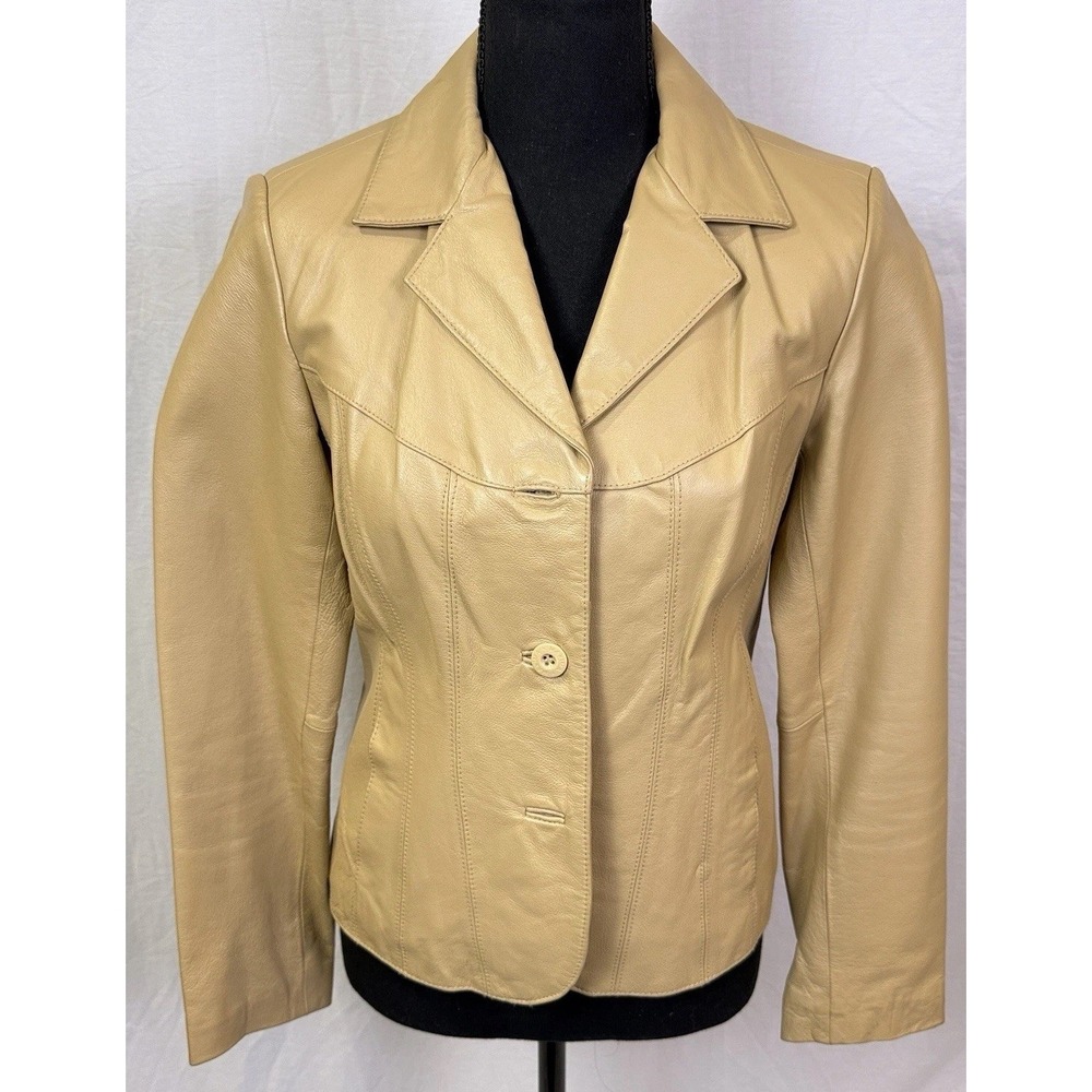 Wilson's Leather Maxima Jacket Women Small Camel Tan Button Blazer Vintage Y2K